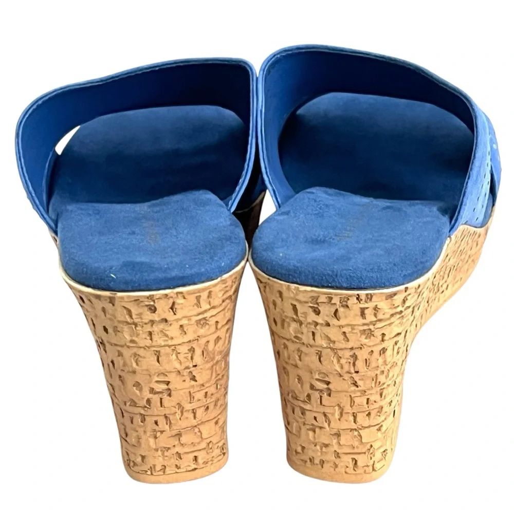 David Tate Wedge Open Toe Slip On‎ Sandals Leather Upper Embedded Rhinestones